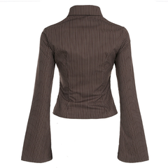 Gestreifte Taillierte Bluse mit Trompetenärmeln