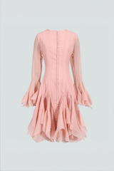 Rüschendetail Midikleid mit hohem Kragen