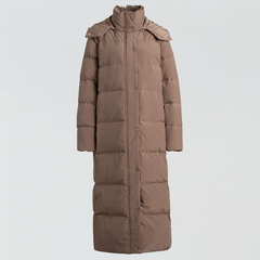 Lange Winter-Daunenjacke mit Kapuze