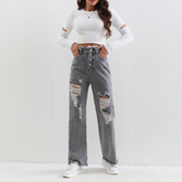 Zerstörte Graue Jeans mit Knöpfen