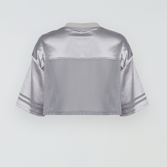 Silbernes Mesh-T-Shirt mit V-Ausschnitt