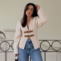 Bouclé-Jacke mit Schnallenverschluss