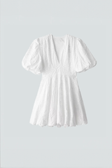 Weißes Broderie Puffärmel-Kleid