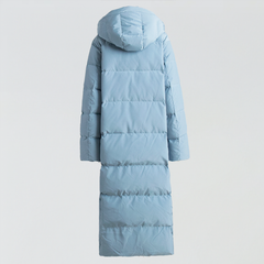 Lange Winter-Daunenjacke mit Kapuze