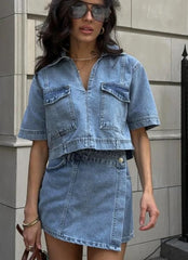 Denim-Set mit V-Ausschnitt