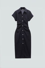 Knopfleiste Kleid mit Raffung