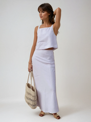 Leinen-Zweiteiler mit weitem Rock