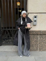 Langer Puffer-Mantel mit Gürtel