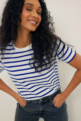 Gestreiftes Baumwoll-T-Shirt mit Rundhalsausschnitt