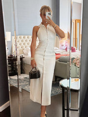 Ärmelloses Kragen-Midikleid mit Schlitz