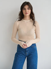 Gerippter Pullover mit Wollanteil