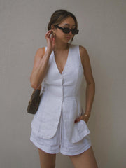 Leinen-Shortsanzug mit Weste