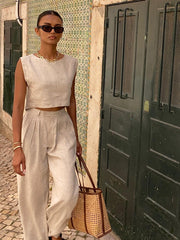 Leinen-Hose mit Top-Set