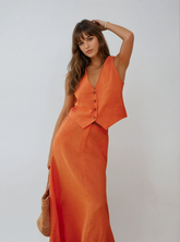 Ärmelloses Leinenkleid mit Knopfleiste