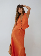 Ärmelloses Leinenkleid mit Knopfleiste