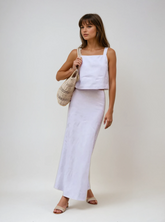 Leinen-Zweiteiler mit weitem Rock