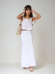 Leinen-Zweiteiler mit weitem Rock