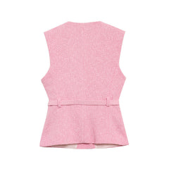 Tweed-Weste mit Gürtel und Goldknöpfen