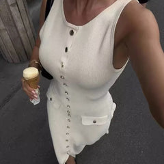 Ärmelloses Strickkleid mit Knopfleiste
