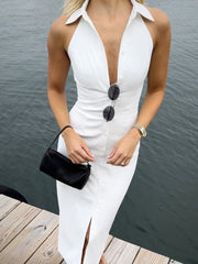 Ärmelloses Kragen-Midikleid mit Schlitz