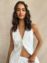 Leinen-Shortsanzug mit Weste