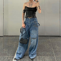 Wide-Leg-Jeans mit Reißverschlüssen