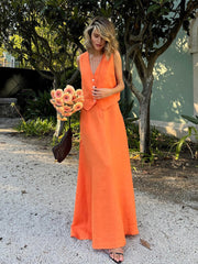 Ärmelloses Leinenkleid mit Knopfleiste