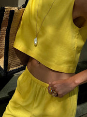 Zweiteiliges Leinen-Set mit Schlitz