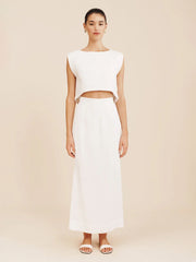 Ärmelloses Leinen-Set mit Maxirock