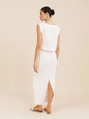 Ärmelloses Leinen-Set mit Maxirock