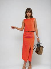 Zweiteiliges Leinen-Set mit Schlitz