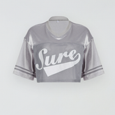 Silbernes Mesh-T-Shirt mit V-Ausschnitt