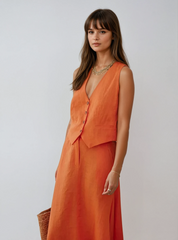 Ärmelloses Leinenkleid mit Knopfleiste