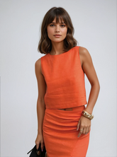 Zweiteiliges Leinen-Set mit Schlitz