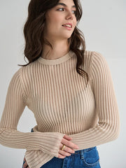 Gerippter Pullover mit Wollanteil