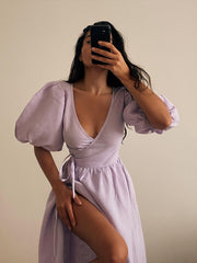 Wickelkleid mit Puffärmeln