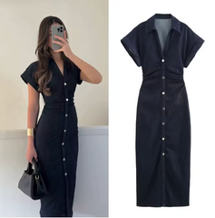 Knopfleiste Kleid mit Raffung