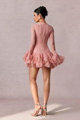 Rüschendetail Midikleid mit hohem Kragen