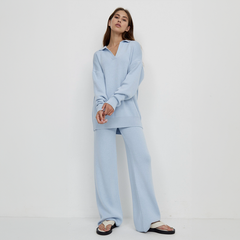 Oversized Knit-Set mit Kragen