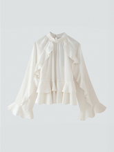 Boho Rüschen-Bluse mit Trompetenärmeln