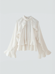 Boho Rüschen-Bluse mit Trompetenärmeln