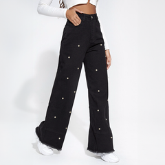 Perlenbesetzte Wide-Leg-Hose