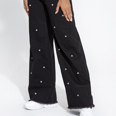 Perlenbesetzte Wide-Leg-Hose