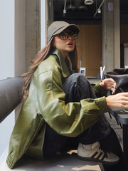 Oversized-PU-Jacke mit Reißverschluss