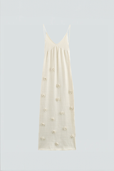 Slipkleid aus Strick mit Rosenapplikationen