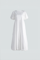 Weißes Baumwoll-Maxikleid mit Puffärmeln