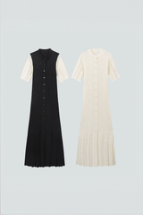 Zweifarbiges Strickkleid mit Knopfleiste