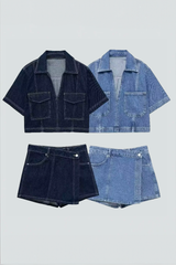 Denim-Set mit V-Ausschnitt