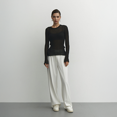 Gerippter Pullover mit Wollanteil