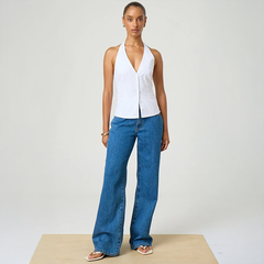 Halterneck Baumwoll-Top mit Knopfleiste